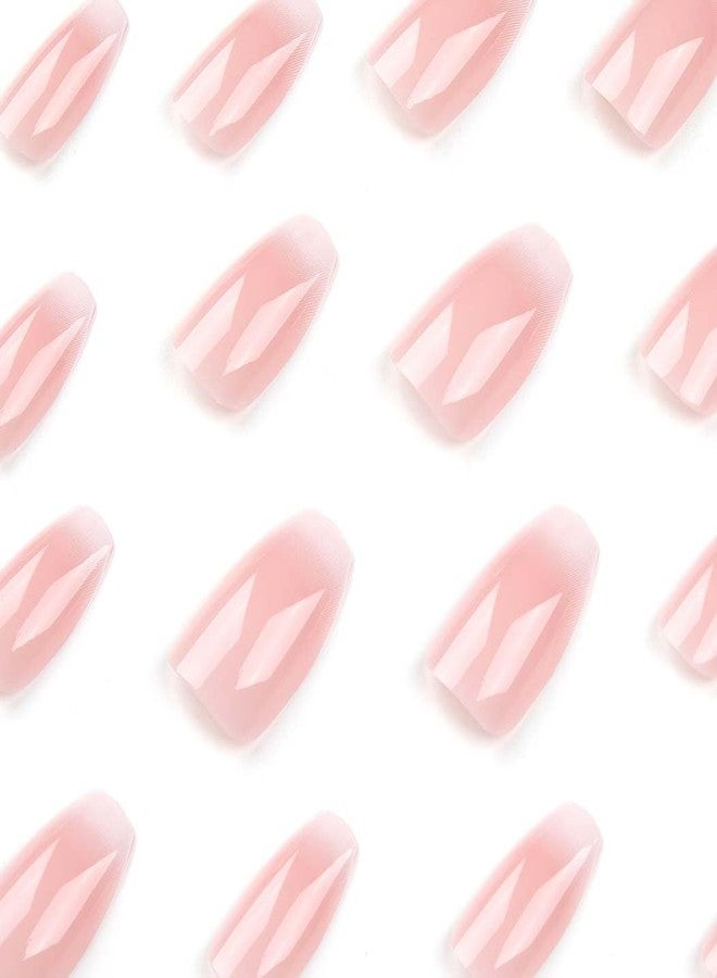 RikView French Tip Coffin Press-on Nails 24 PCs/Set (12 Sizes) Glossy Pink ABS Material - Image 2